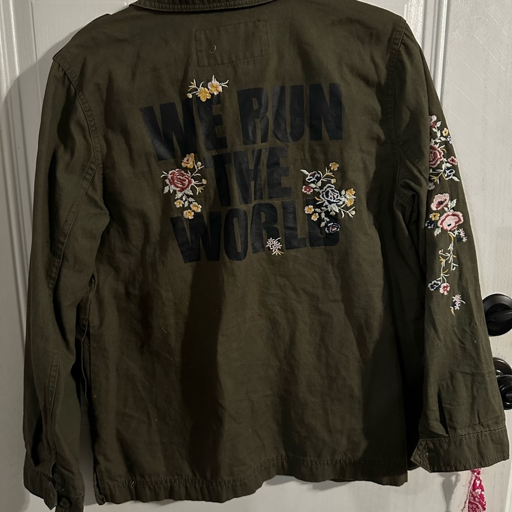 Military style jacket we run the world